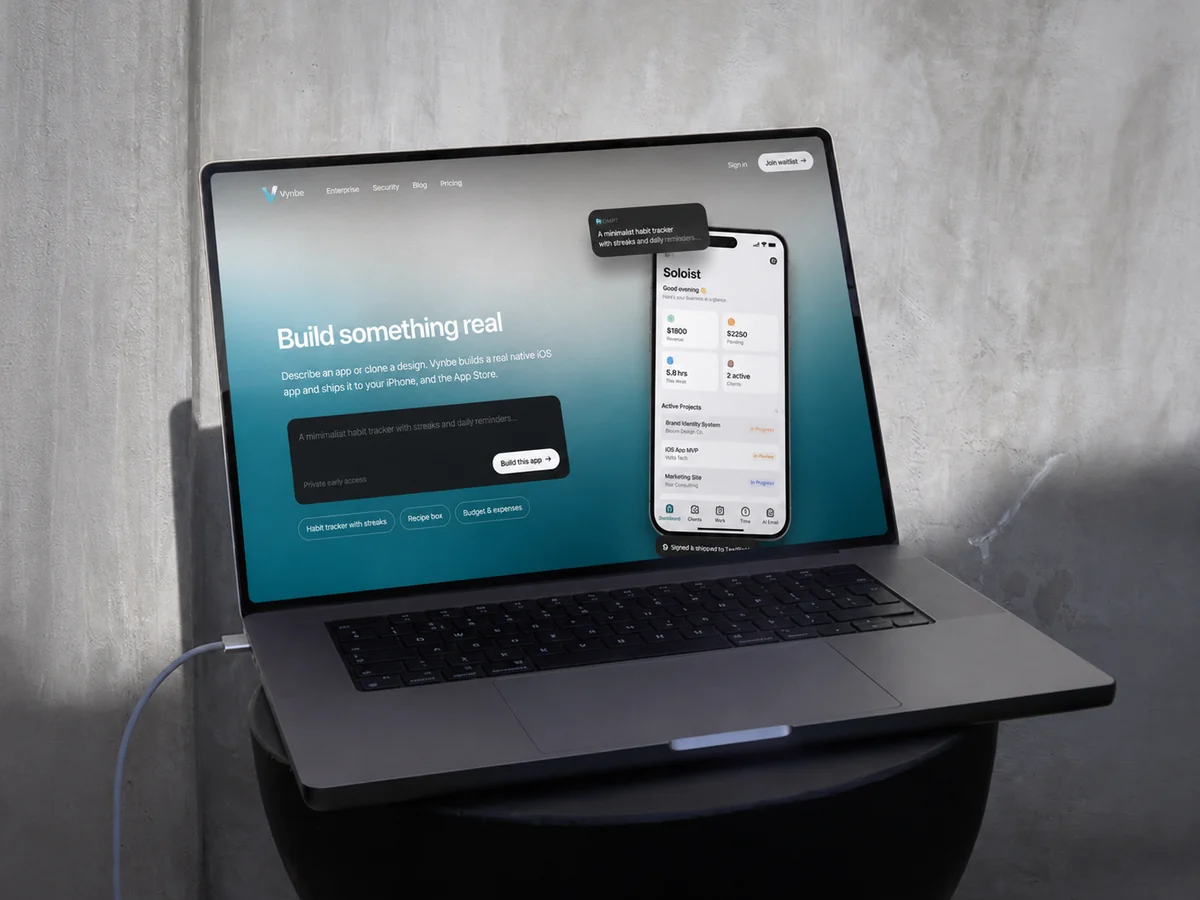 Vynbe website shown on a laptop